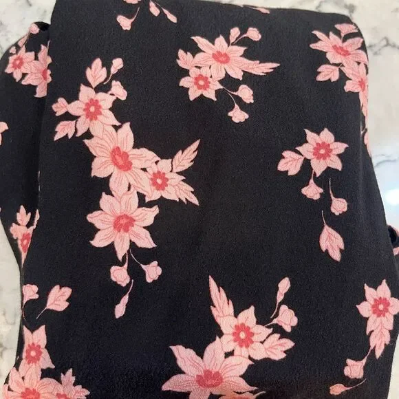 Loft Women's Size Large Knee Length Black and Pink Floral Dress with tie bow - Picture 5 of 8